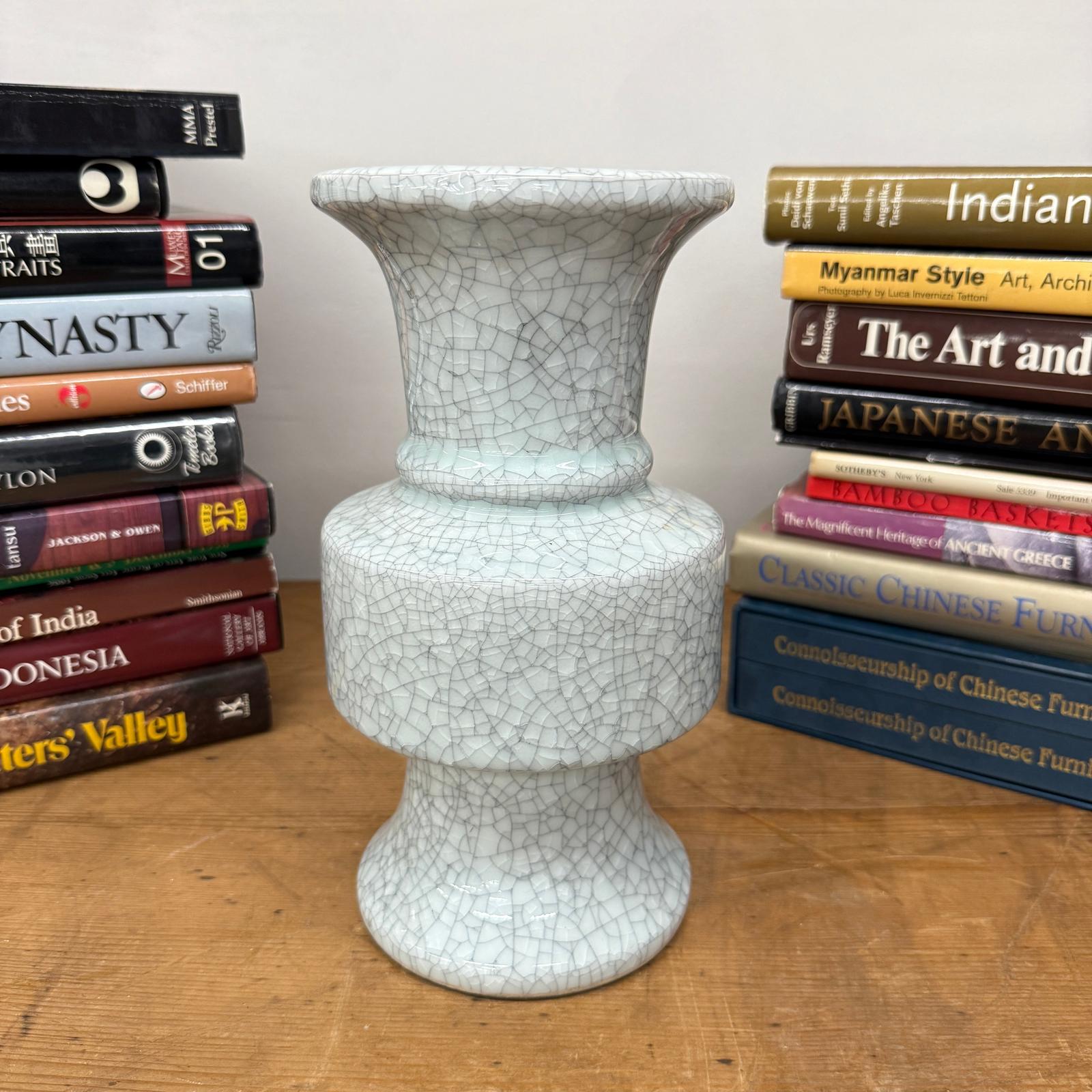 Light White Crackle Vase with Bold Geometric Stacked Form, SKU , image 6
