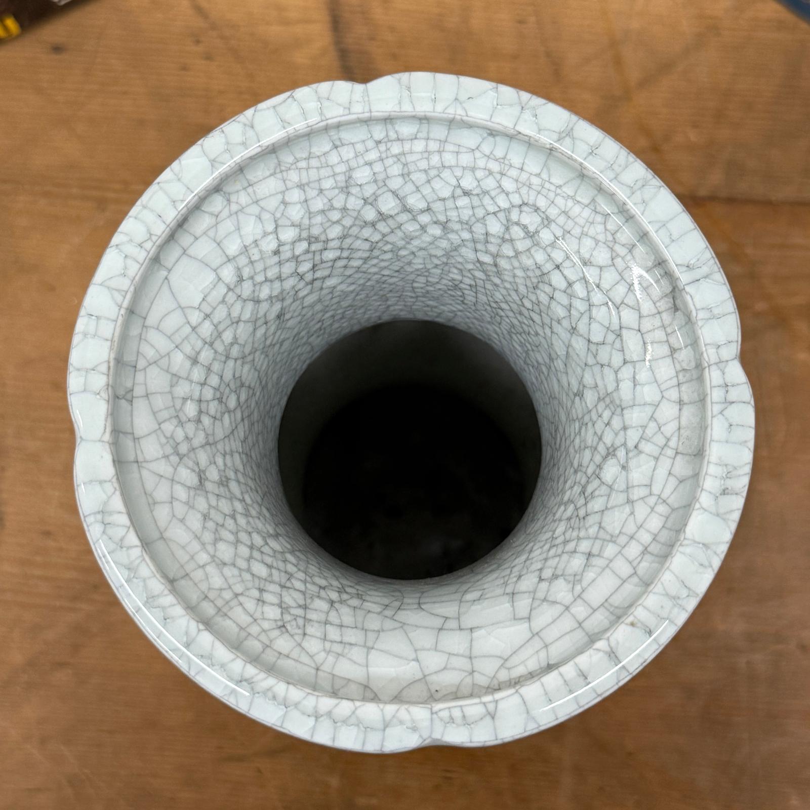 Light White Crackle Vase with Bold Geometric Stacked Form, SKU , image 7