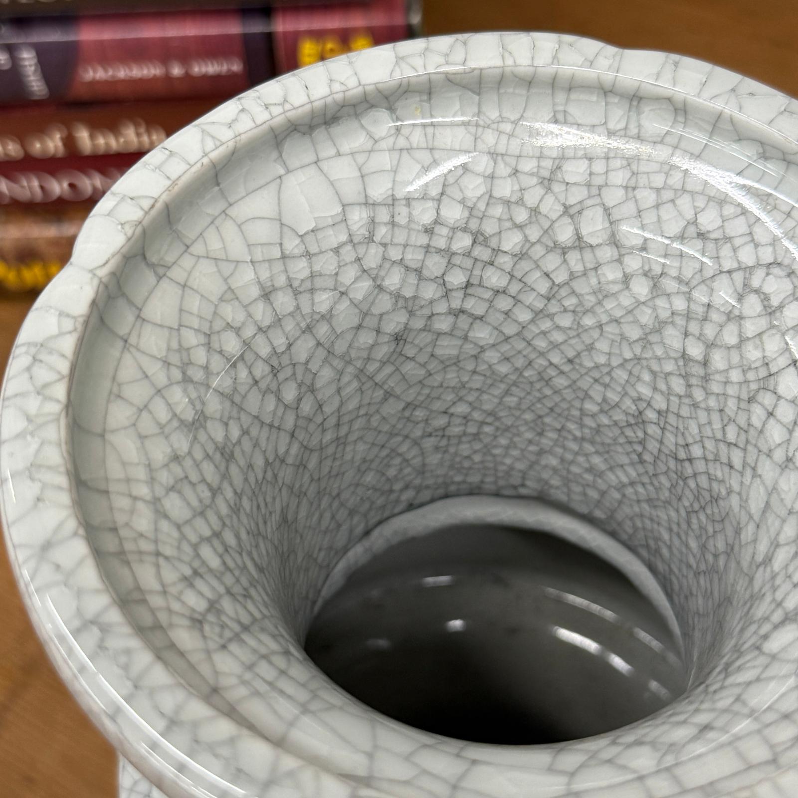Light White Crackle Vase with Bold Geometric Stacked Form, SKU , image 8