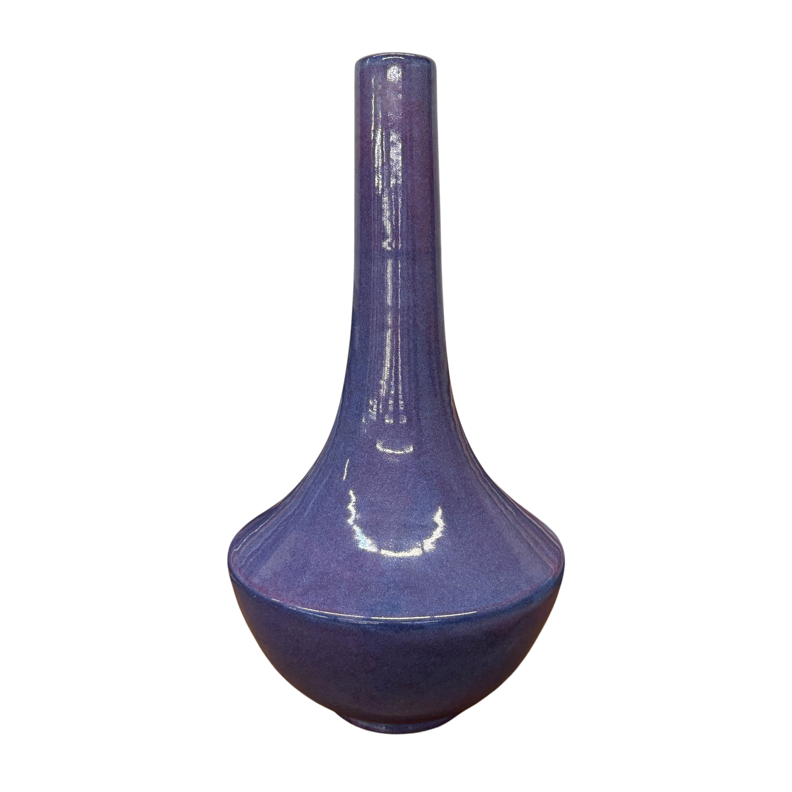 Long Neck Purple Ceramic Vase with Wide Bottom &amp; Blue Hues - FEA Home