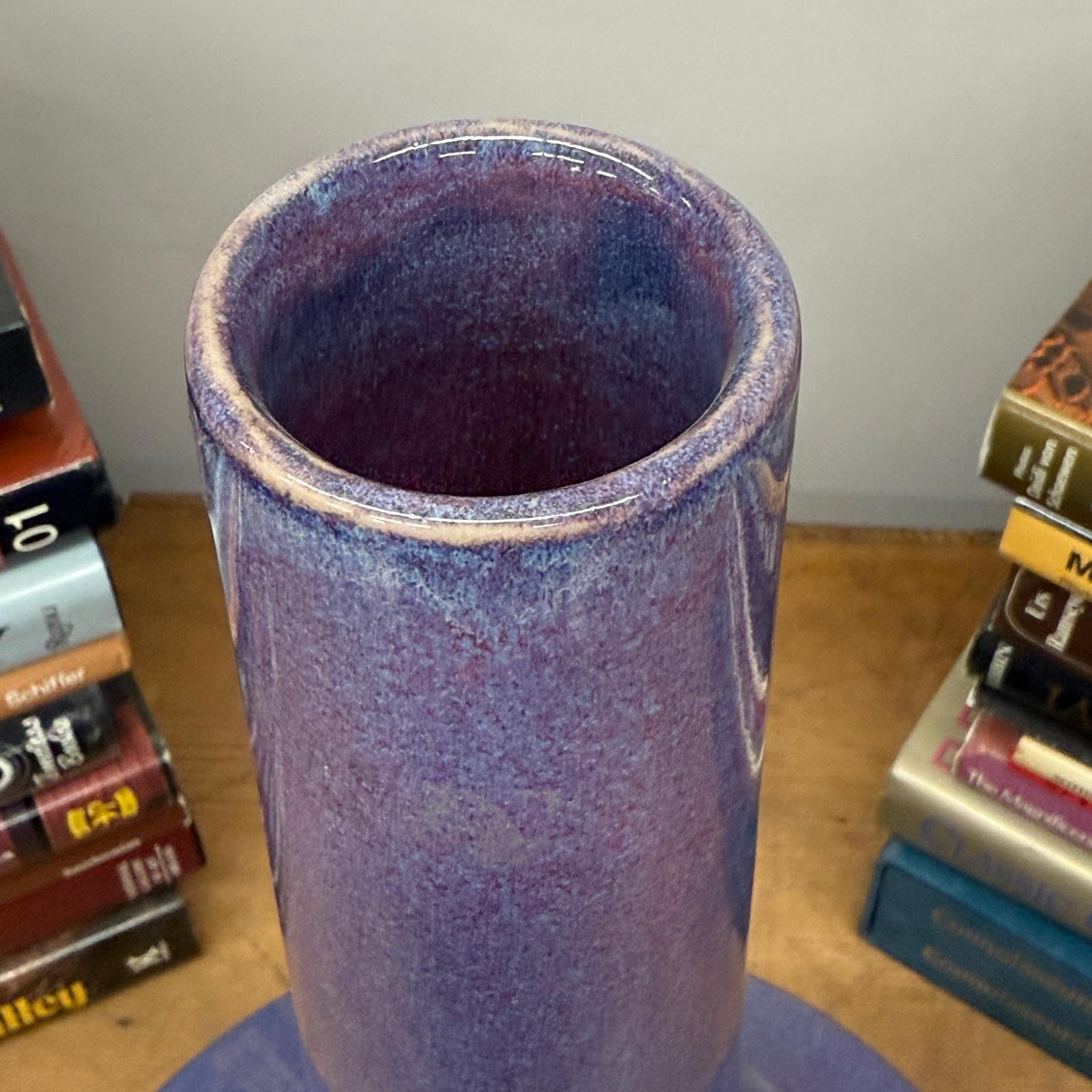 Long Neck Purple Ceramic Vase with Wide Bottom &amp; Blue Hues - FEA Home