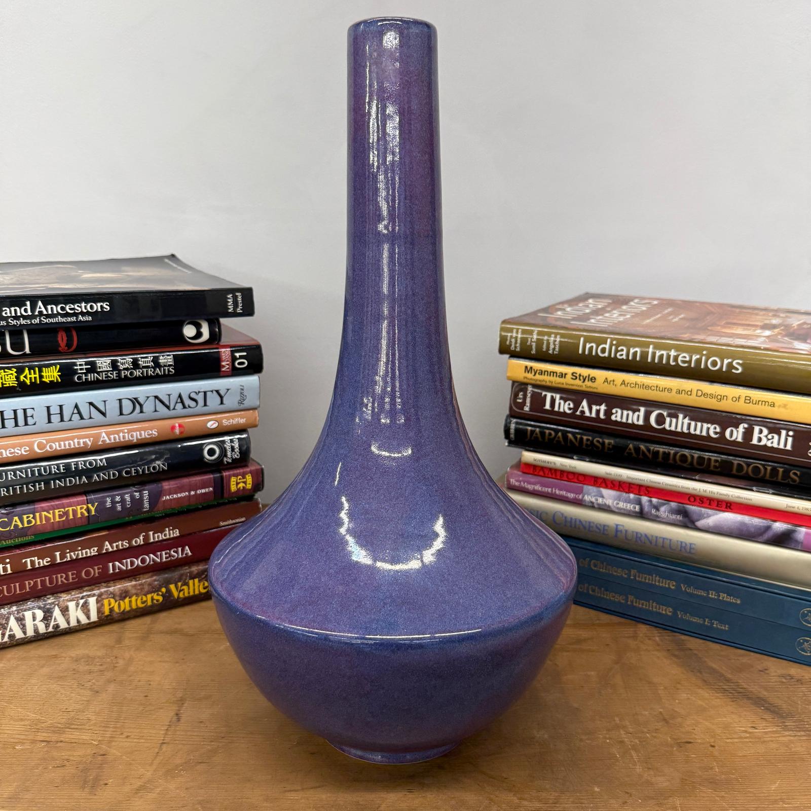 Long Neck Purple Ceramic Vase with Wide Bottom &amp; Blue Hues - FEA Home