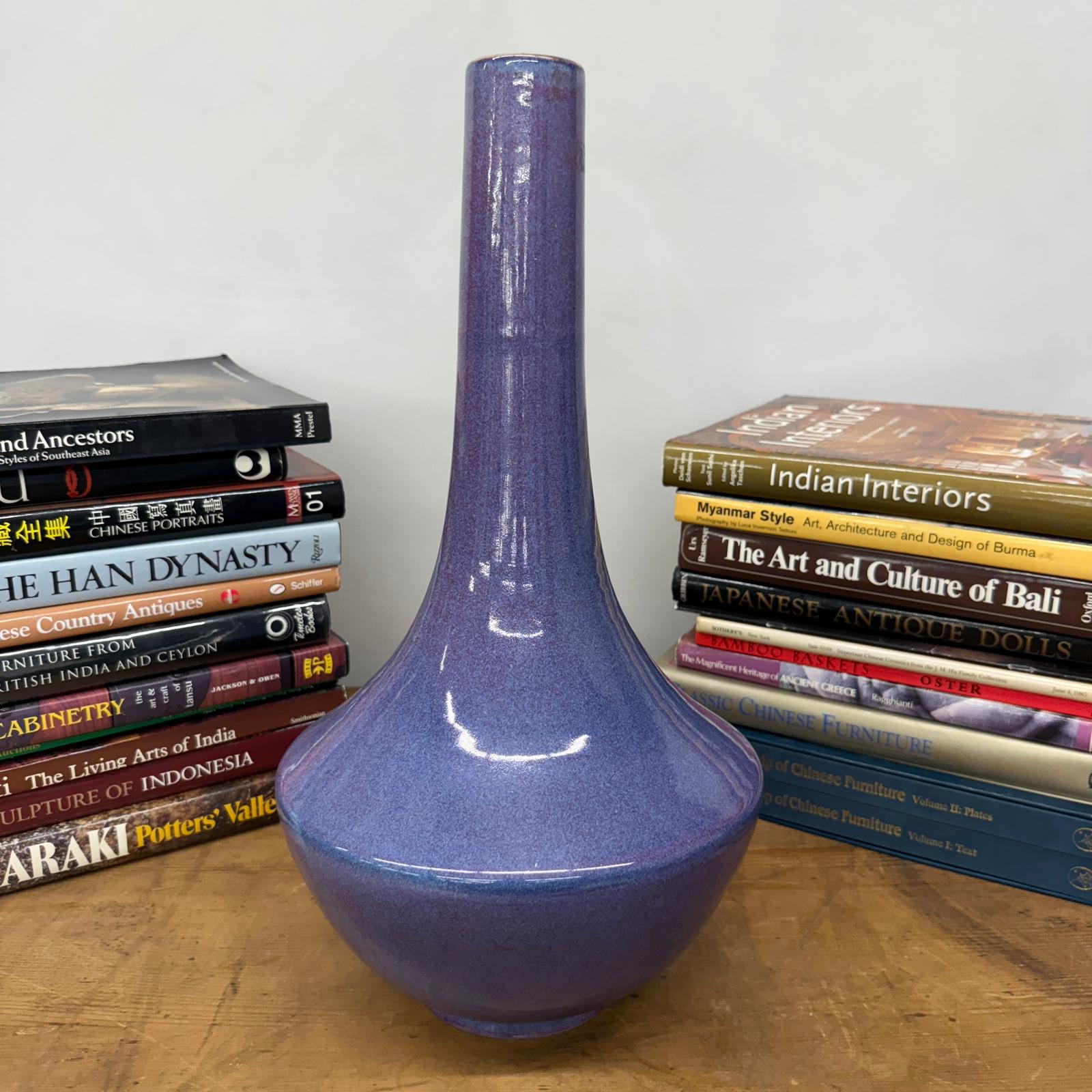 Long Neck Purple Ceramic Vase with Wide Bottom &amp; Blue Hues - FEA Home