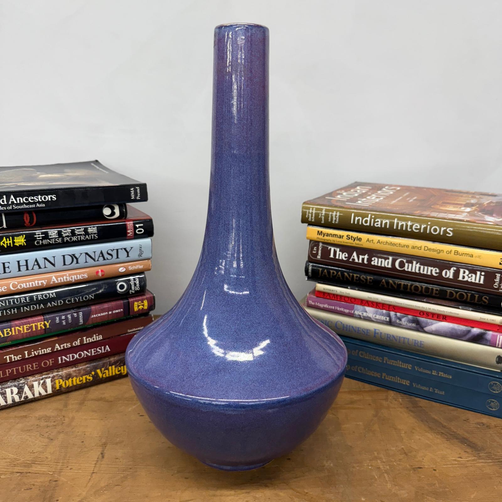 Long Neck Purple Ceramic Vase with Wide Bottom &amp; Blue Hues - FEA Home