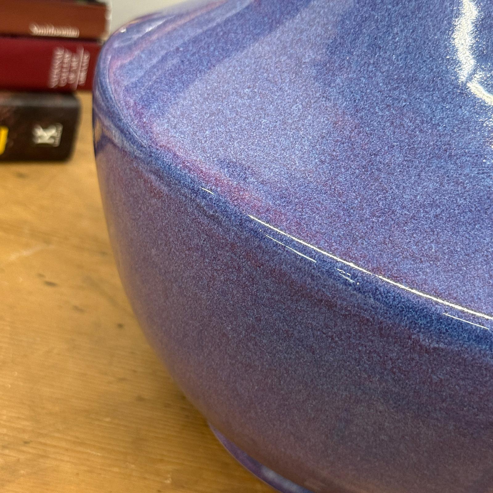 Long Neck Purple Ceramic Vase with Wide Bottom &amp; Blue Hues - FEA Home