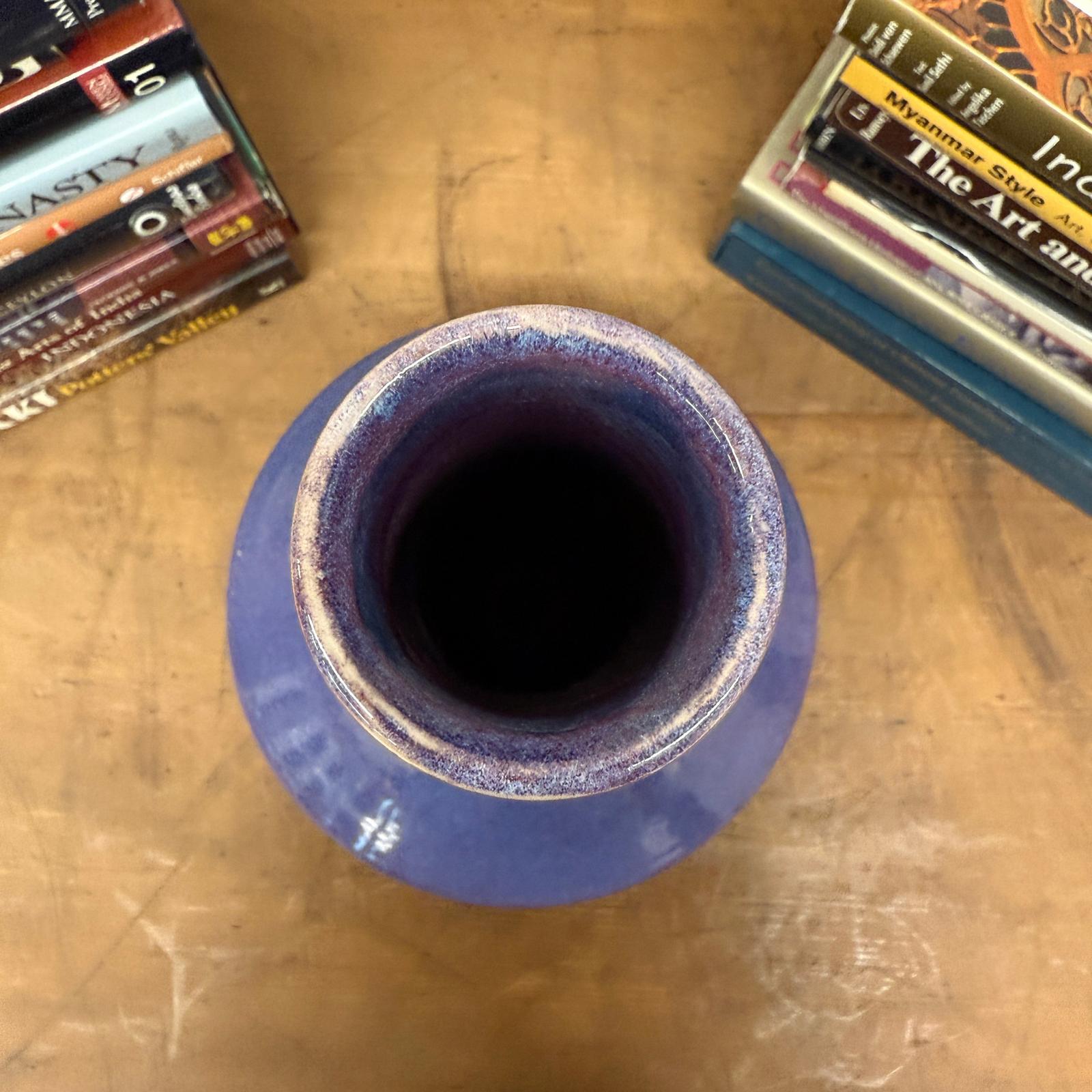 Long Neck Purple Ceramic Vase with Wide Bottom &amp; Blue Hues - FEA Home