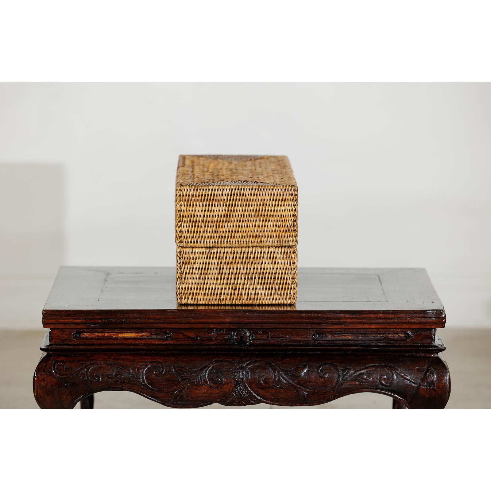 Long Rectangular Woven Rattan Lidded Box, Country Style-10. Asian &amp; Chinese Furniture, Art, Antiques, Vintage Home Décor for sale at FEA Home
