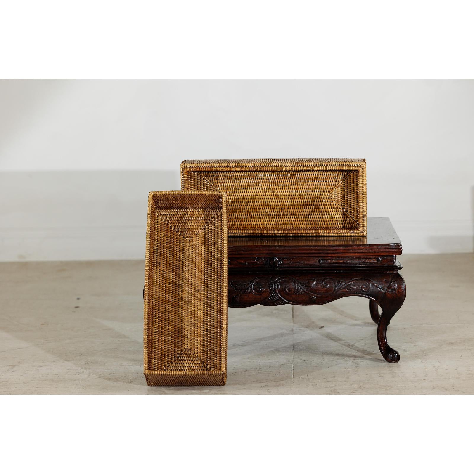 Long Rectangular Woven Rattan Lidded Box, Country Style-11. Asian &amp; Chinese Furniture, Art, Antiques, Vintage Home Décor for sale at FEA Home