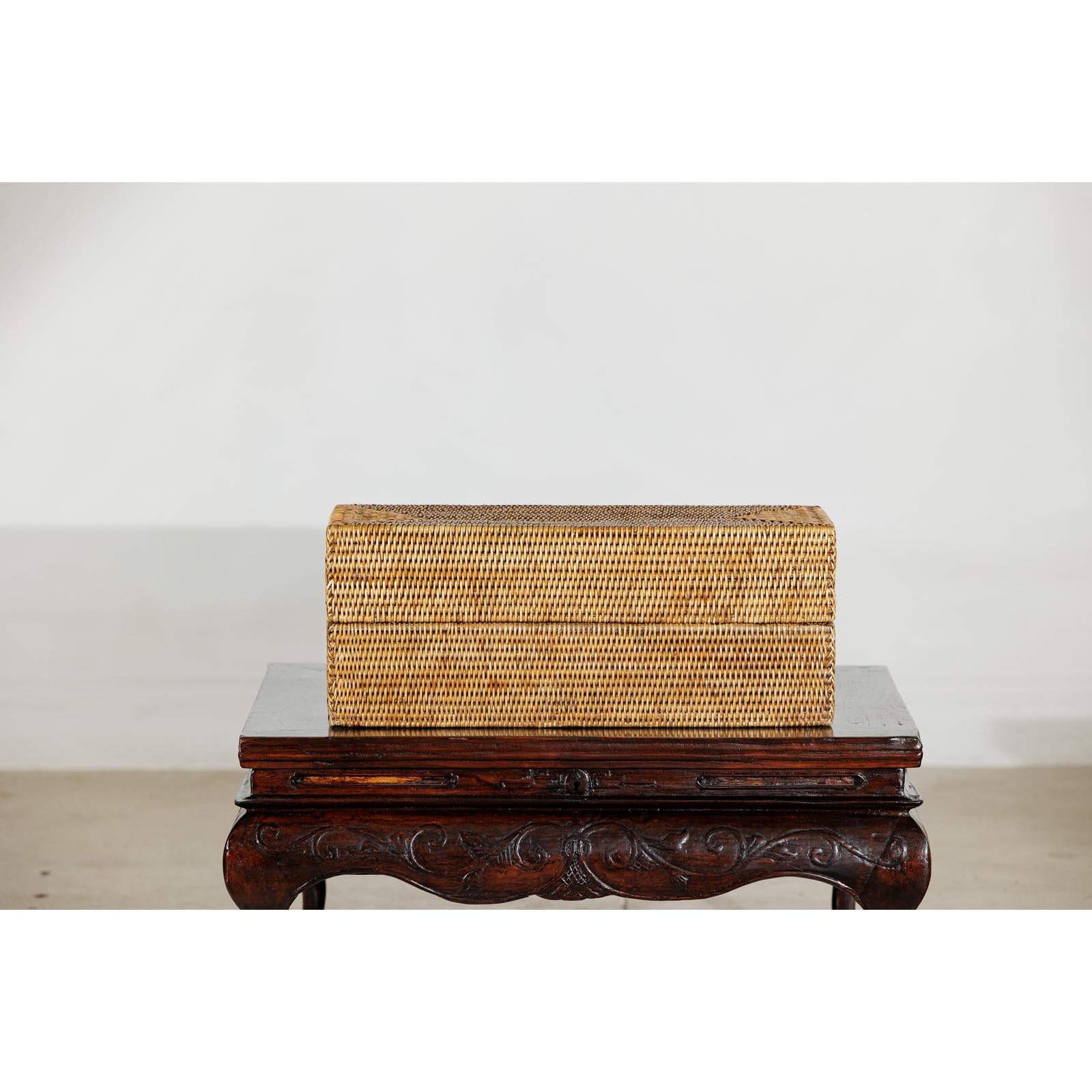 Long Rectangular Woven Rattan Lidded Box, Country Style-12. Asian &amp; Chinese Furniture, Art, Antiques, Vintage Home Décor for sale at FEA Home