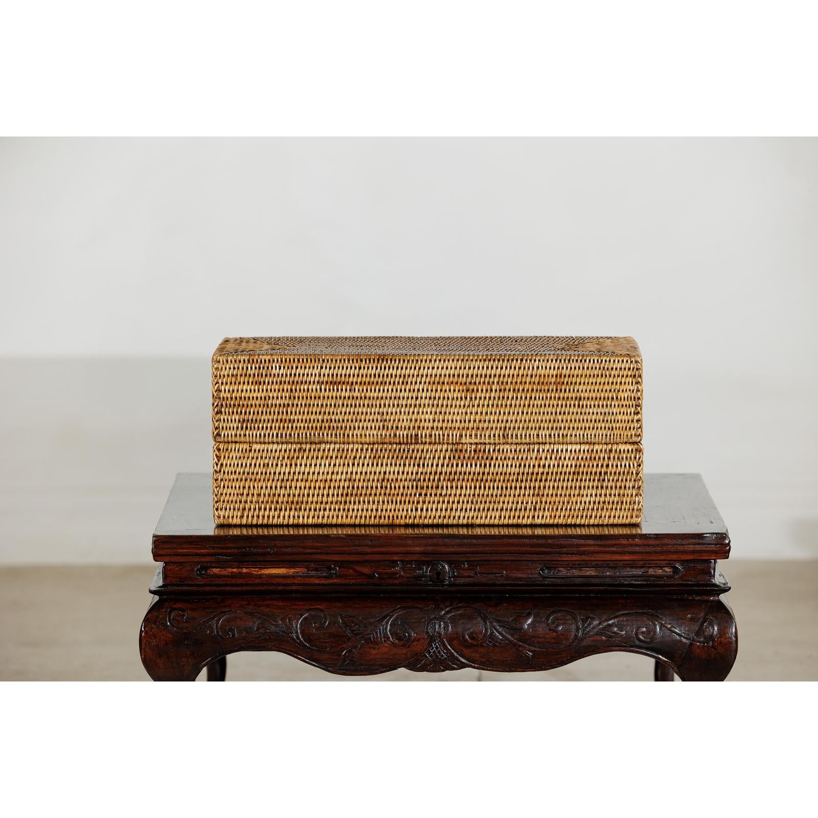 Long Rectangular Woven Rattan Lidded Box, Country Style-2. Asian &amp; Chinese Furniture, Art, Antiques, Vintage Home Décor for sale at FEA Home