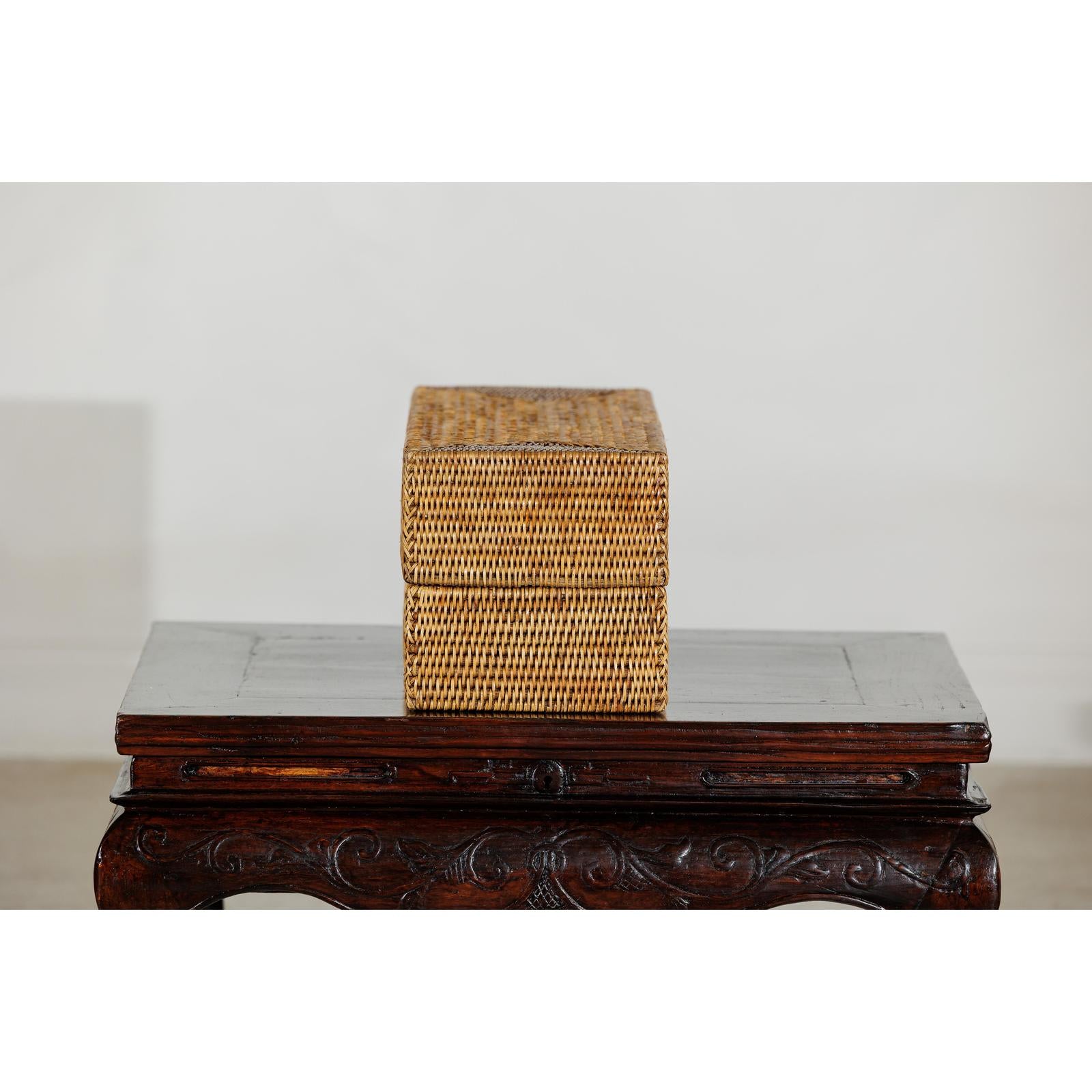Long Rectangular Woven Rattan Lidded Box, Country Style-6. Asian &amp; Chinese Furniture, Art, Antiques, Vintage Home Décor for sale at FEA Home