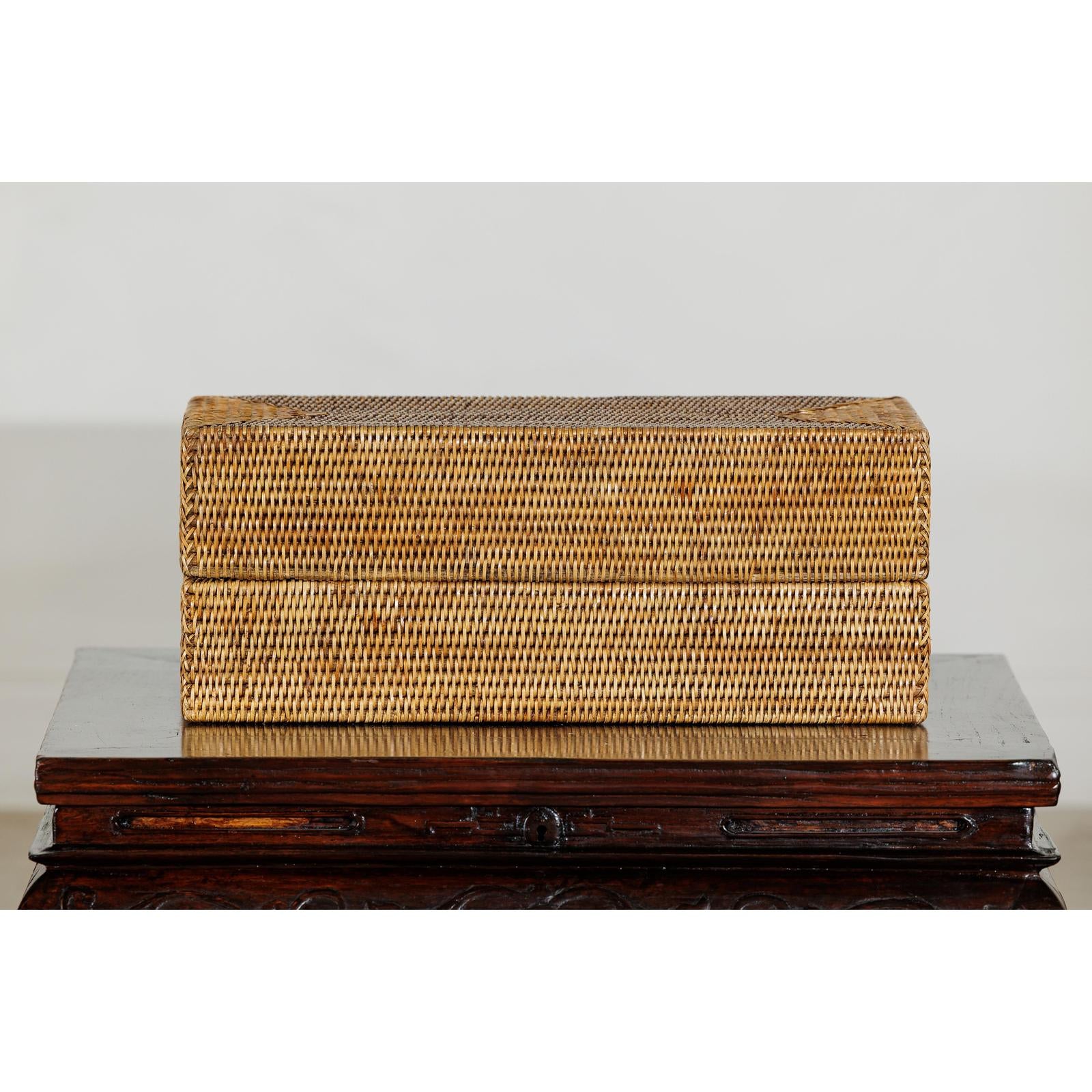 Long Rectangular Woven Rattan Lidded Box, Country Style-7. Asian &amp; Chinese Furniture, Art, Antiques, Vintage Home Décor for sale at FEA Home