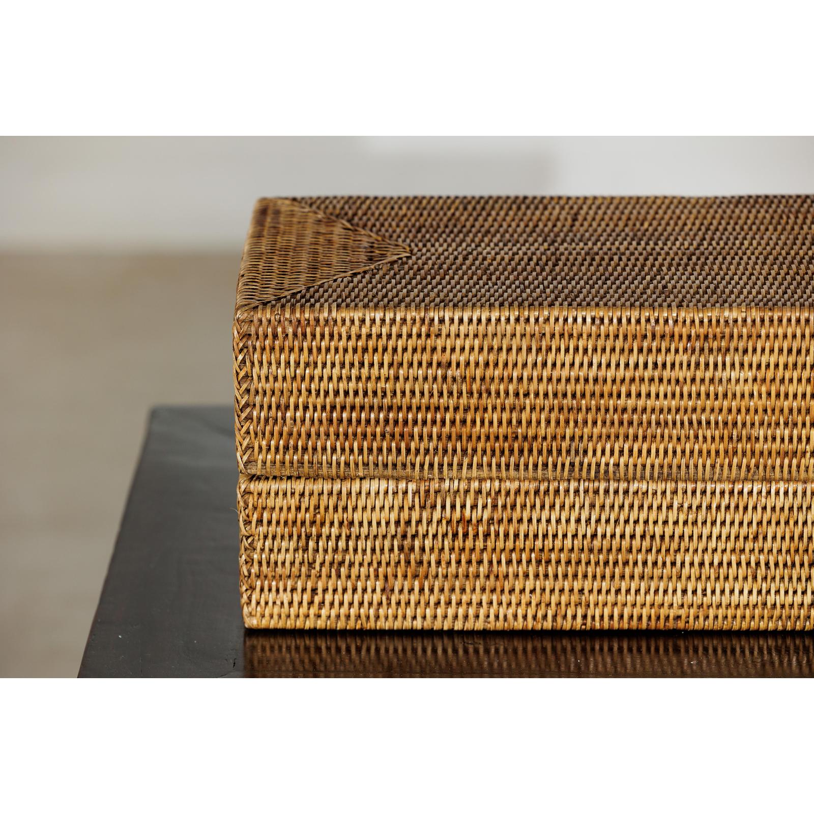Long Rectangular Woven Rattan Lidded Box, Country Style-8. Asian &amp; Chinese Furniture, Art, Antiques, Vintage Home Décor for sale at FEA Home