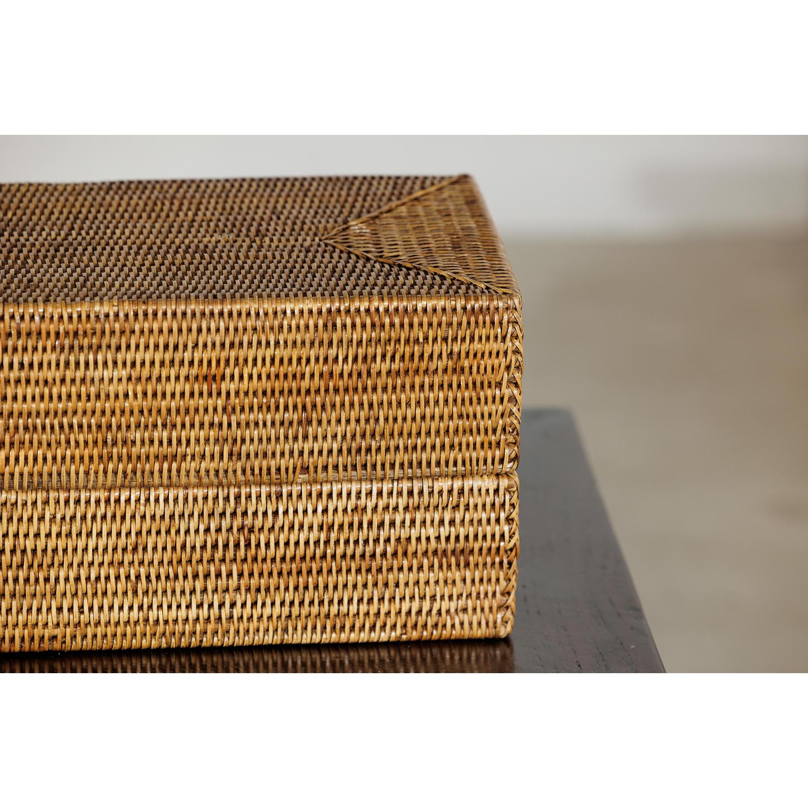 Long Rectangular Woven Rattan Lidded Box, Country Style-9. Asian &amp; Chinese Furniture, Art, Antiques, Vintage Home Décor for sale at FEA Home