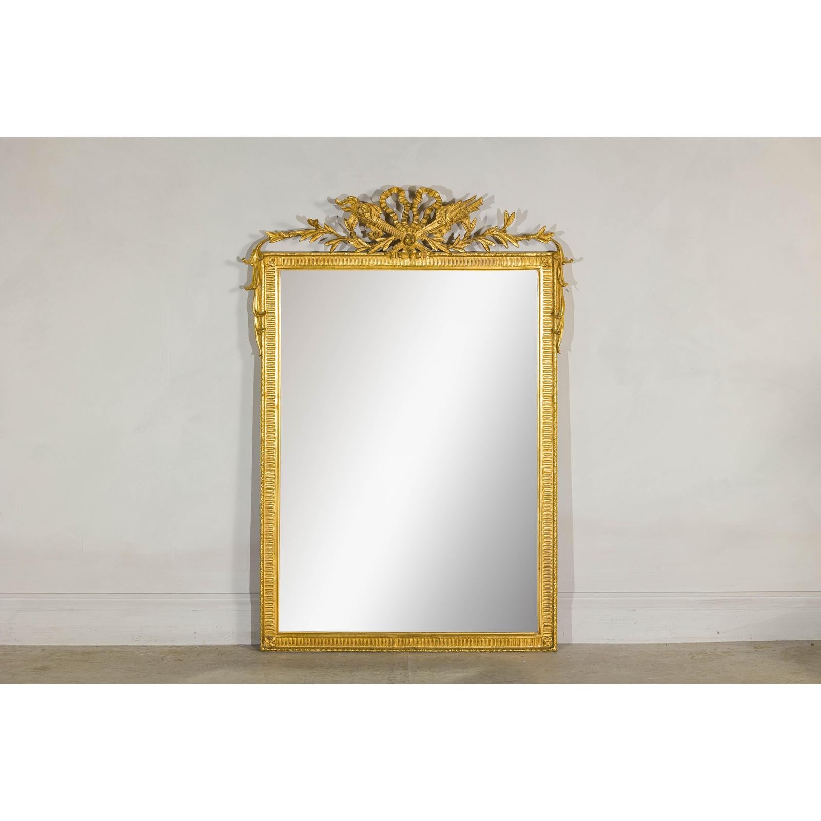Louis XVI-Style Giltwood Mirror with Allegorical Crest of Triumph and Virtue-2. Asian & Chinese Furniture, Art, Antiques, Vintage Home Décor for sale at FEA Home