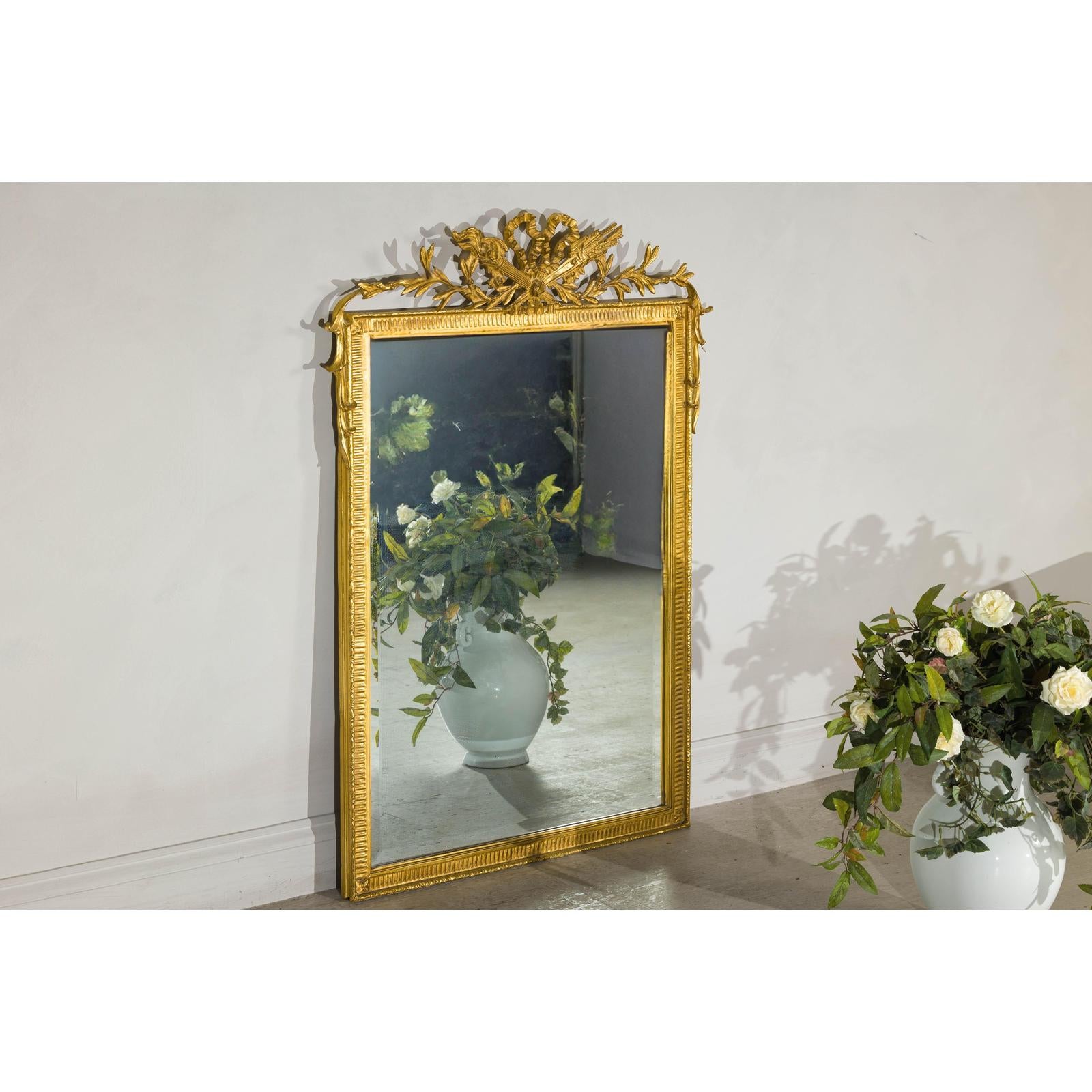 Louis XVI-Style Giltwood Mirror with Allegorical Crest of Triumph and Virtue-8. Asian &amp; Chinese Furniture, Art, Antiques, Vintage Home Décor for sale at FEA Home