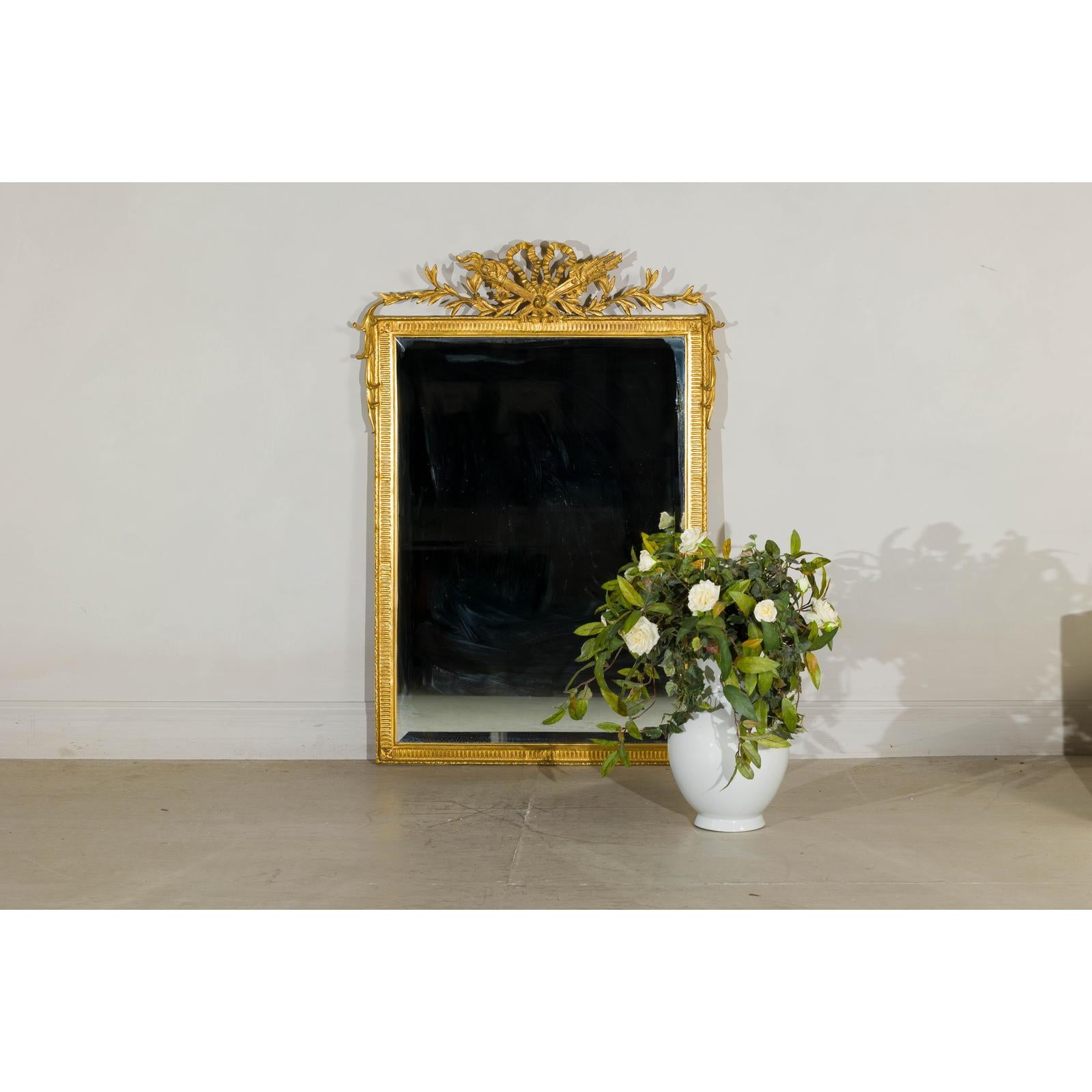 Louis XVI-Style Giltwood Mirror with Allegorical Crest of Triumph and Virtue-9. Asian &amp; Chinese Furniture, Art, Antiques, Vintage Home Décor for sale at FEA Home