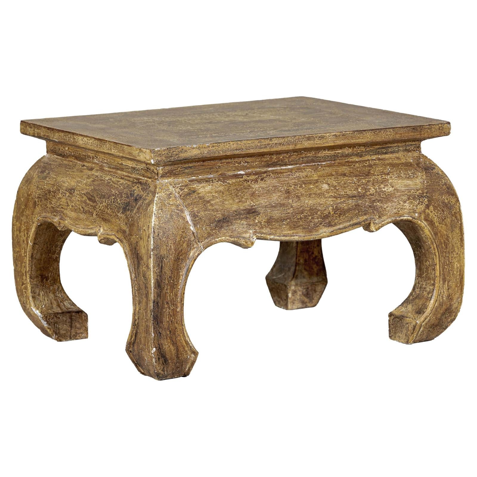 Low Rectangular Side Table with Distressed Finish and Carved Chow Legs-1. Asian & Chinese Furniture, Art, Antiques, Vintage Home Décor for sale at FEA Home