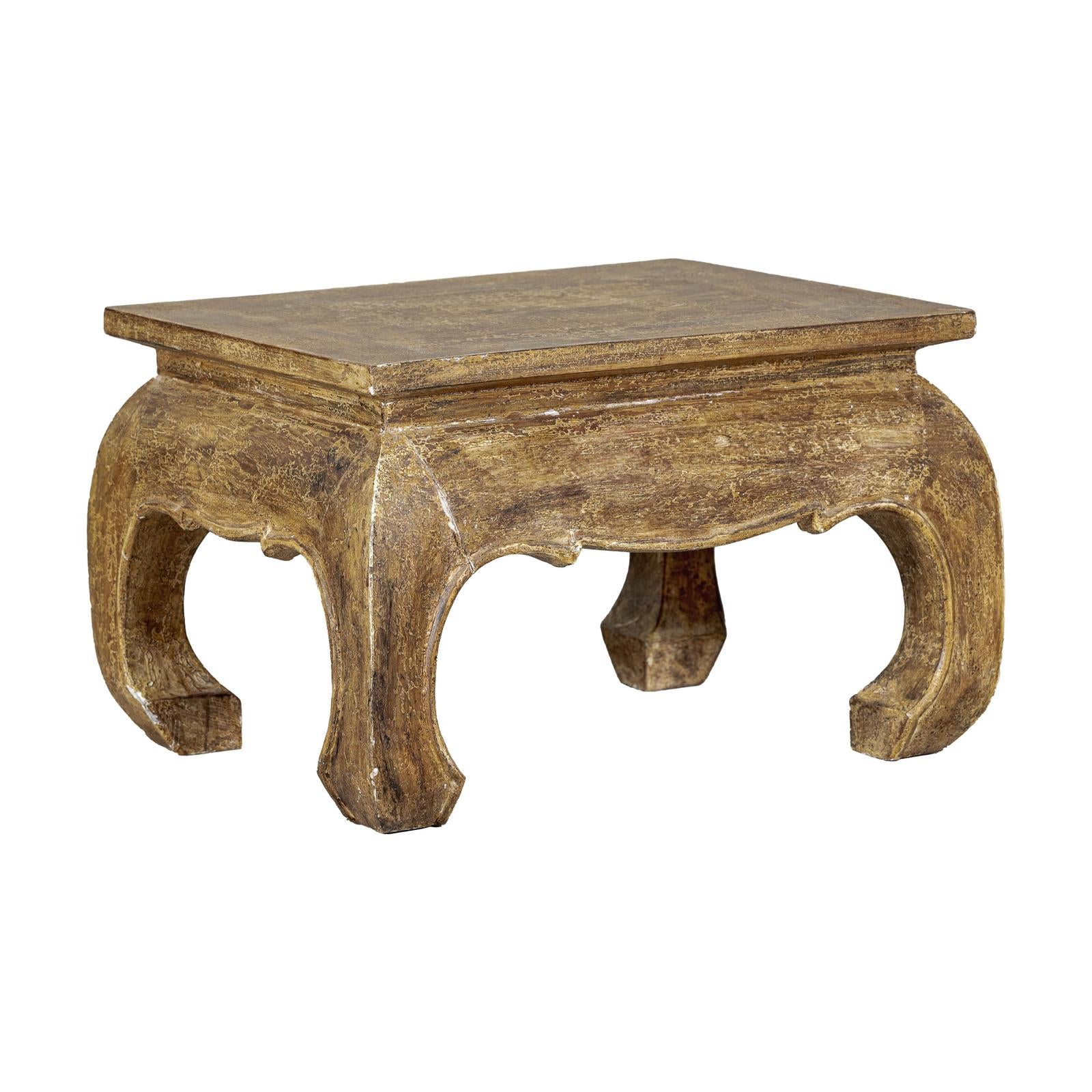 Low Rectangular Side Table with Distressed Finish and Carved Chow Legs-10. Asian &amp; Chinese Furniture, Art, Antiques, Vintage Home Décor for sale at FEA Home