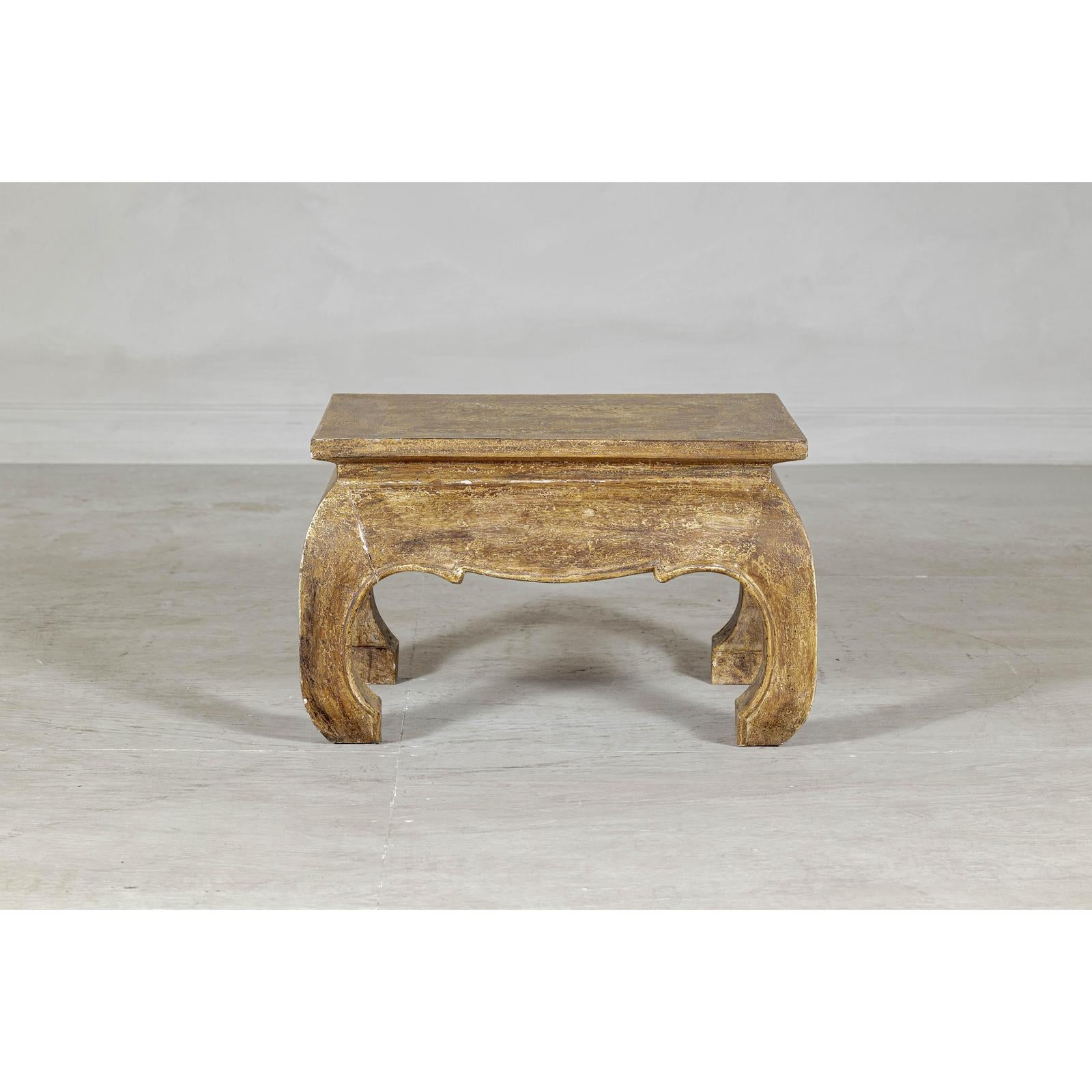 Low Rectangular Side Table with Distressed Finish and Carved Chow Legs-2. Asian & Chinese Furniture, Art, Antiques, Vintage Home Décor for sale at FEA Home