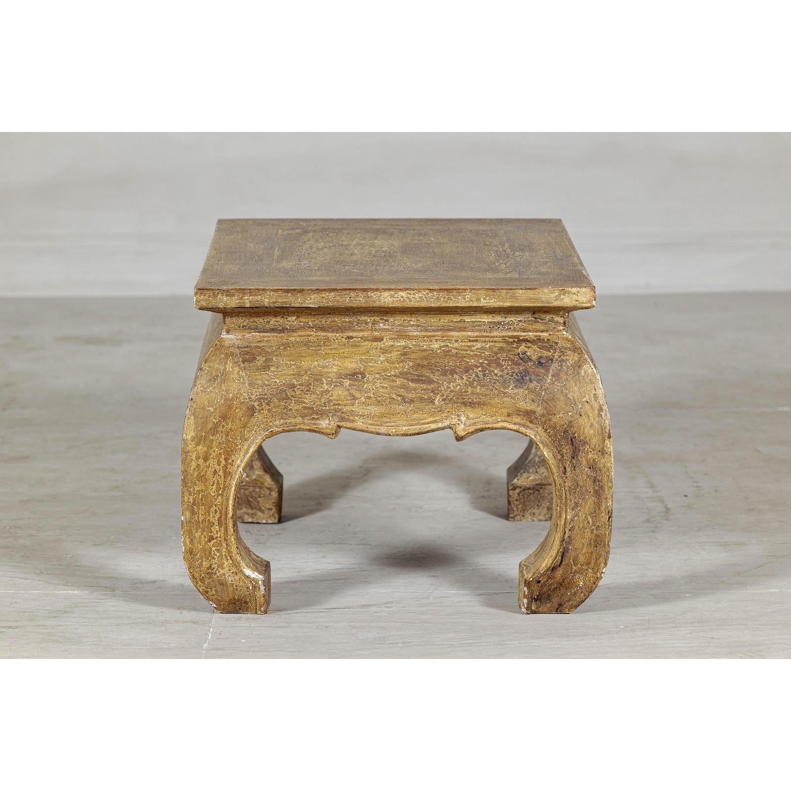 Low Rectangular Side Table with Distressed Finish and Carved Chow Legs-5. Asian &amp; Chinese Furniture, Art, Antiques, Vintage Home Décor for sale at FEA Home
