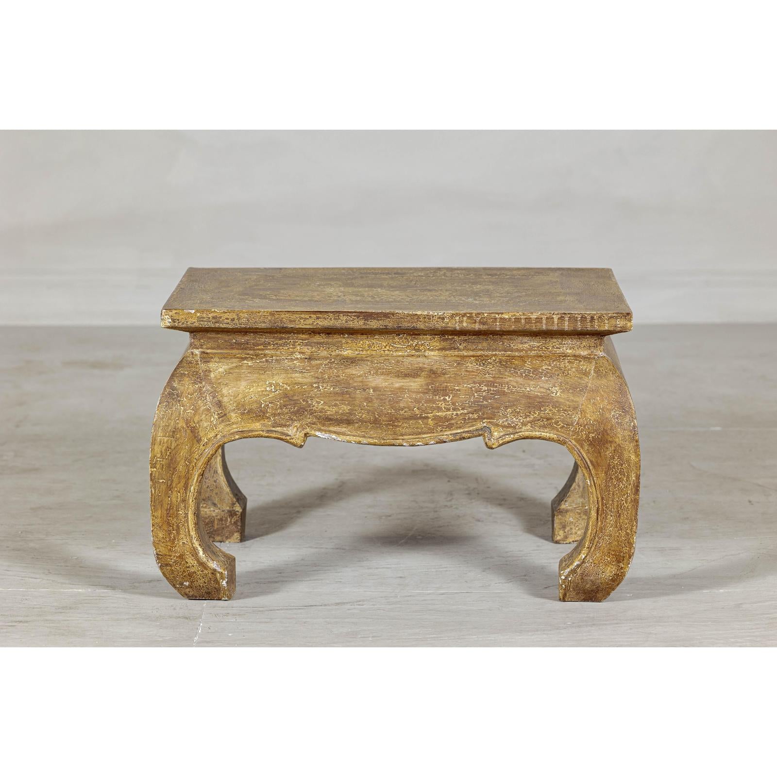 Low Rectangular Side Table with Distressed Finish and Carved Chow Legs-6. Asian &amp; Chinese Furniture, Art, Antiques, Vintage Home Décor for sale at FEA Home