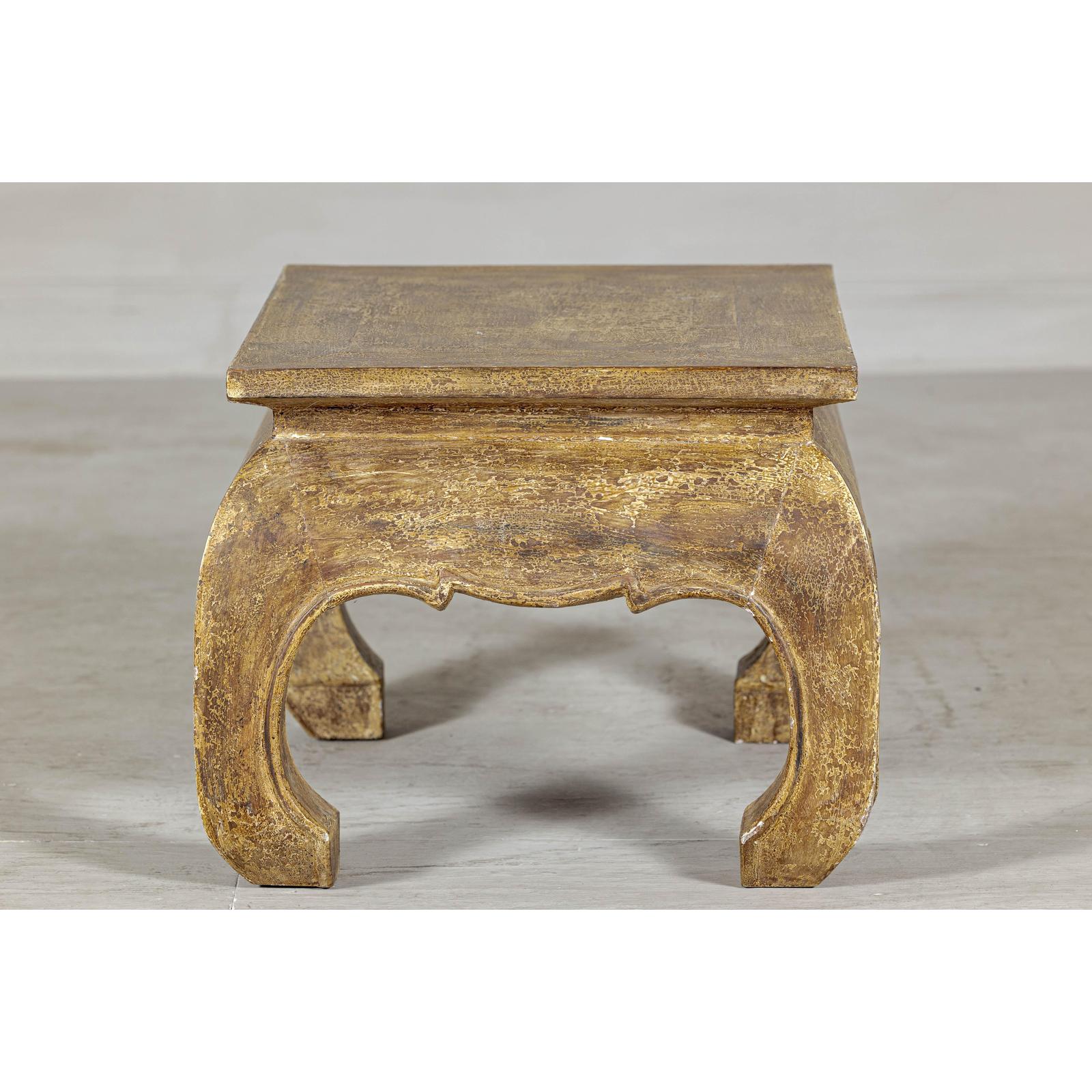 Low Rectangular Side Table with Distressed Finish and Carved Chow Legs-7. Asian &amp; Chinese Furniture, Art, Antiques, Vintage Home Décor for sale at FEA Home