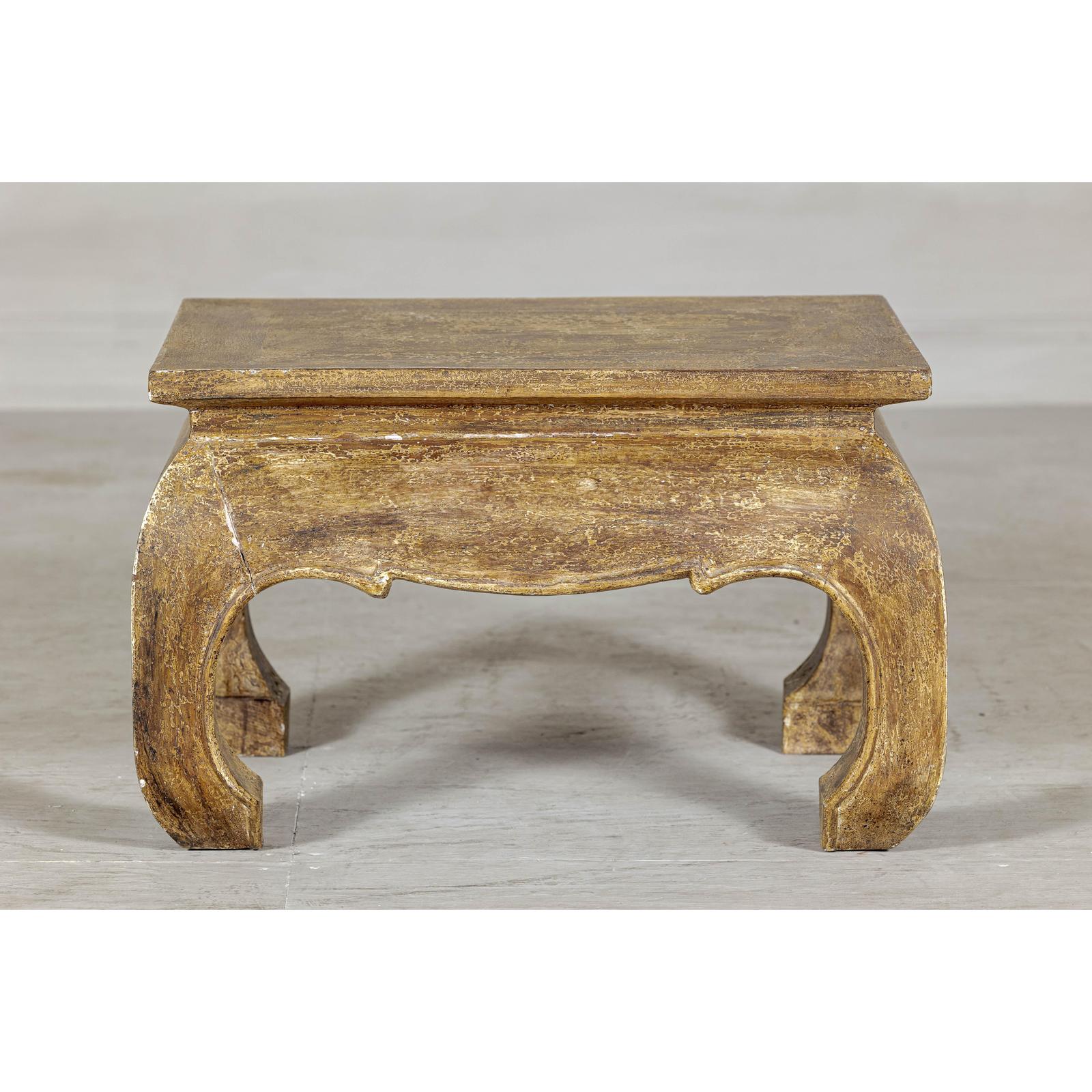 Low Rectangular Side Table with Distressed Finish and Carved Chow Legs-9. Asian &amp; Chinese Furniture, Art, Antiques, Vintage Home Décor for sale at FEA Home