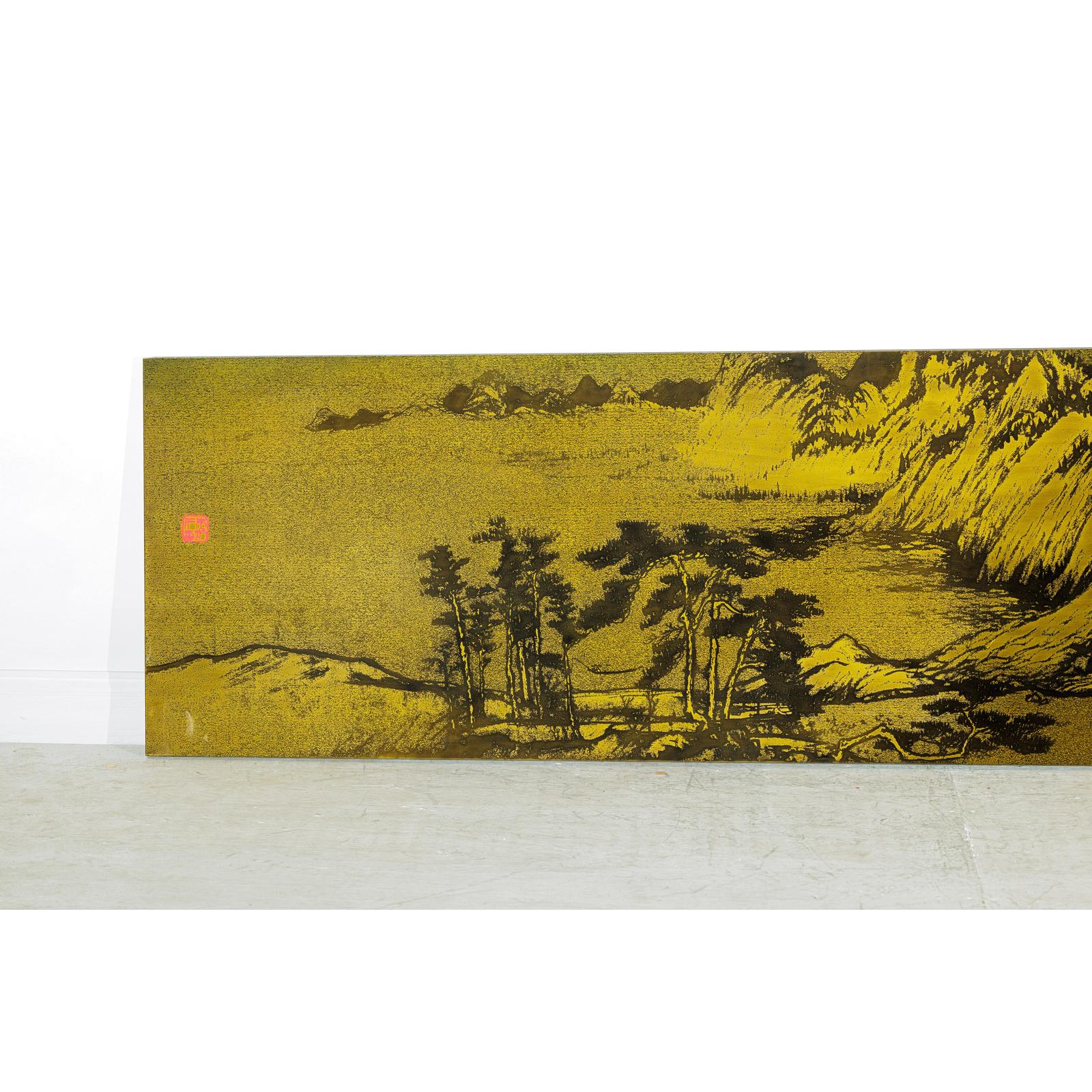 Metal Landscape Wall Panel with Mountain and River Scene-3. Asian &amp; Chinese Furniture, Art, Antiques, Vintage Home Décor for sale at FEA Home