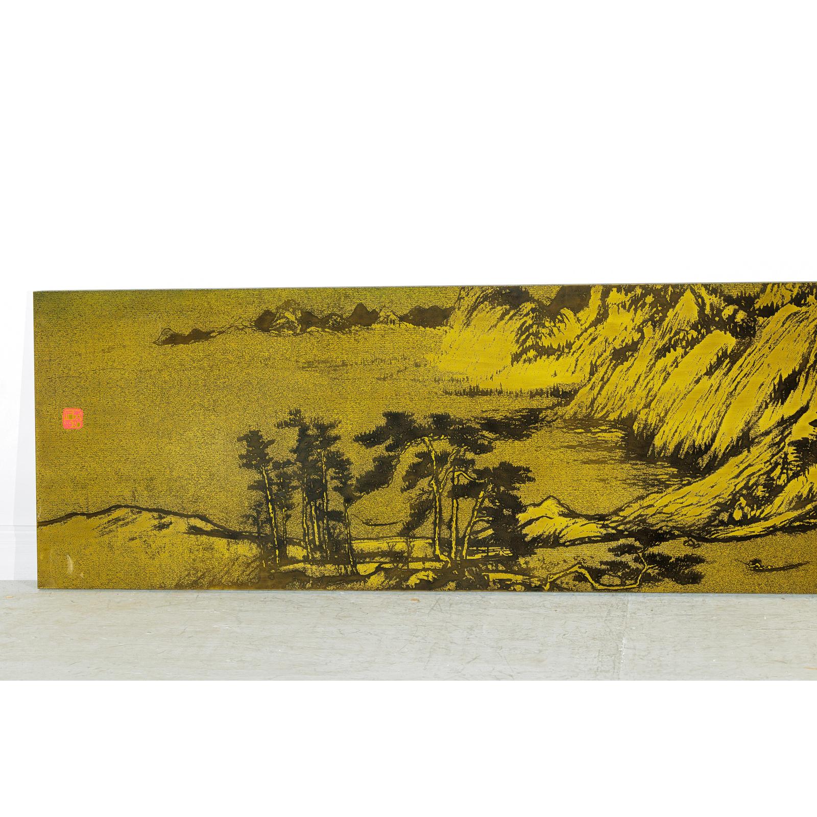 Metal Landscape Wall Panel with Mountain and River Scene-6. Asian &amp; Chinese Furniture, Art, Antiques, Vintage Home Décor for sale at FEA Home