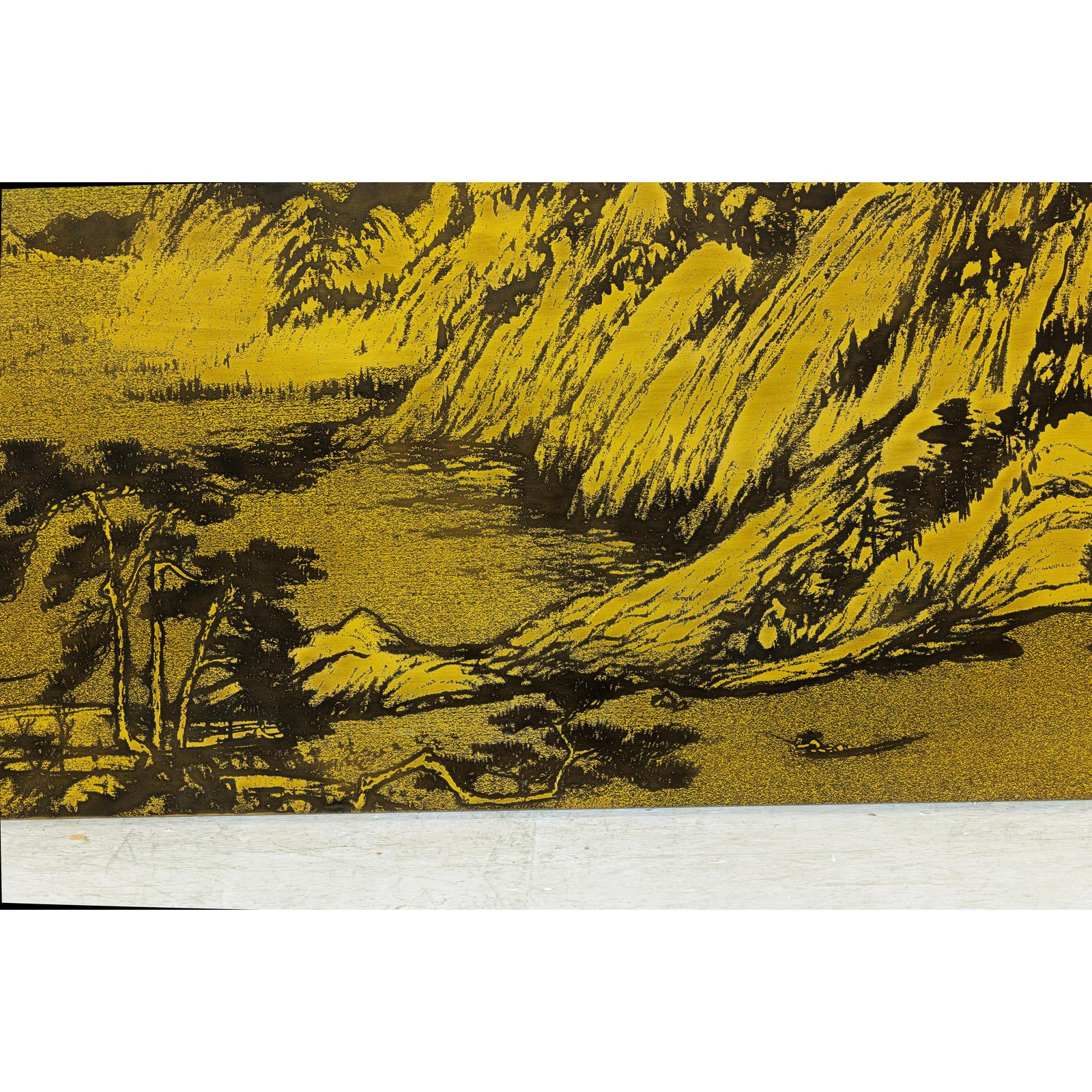 Metal Landscape Wall Panel with Mountain and River Scene-7. Asian &amp; Chinese Furniture, Art, Antiques, Vintage Home Décor for sale at FEA Home