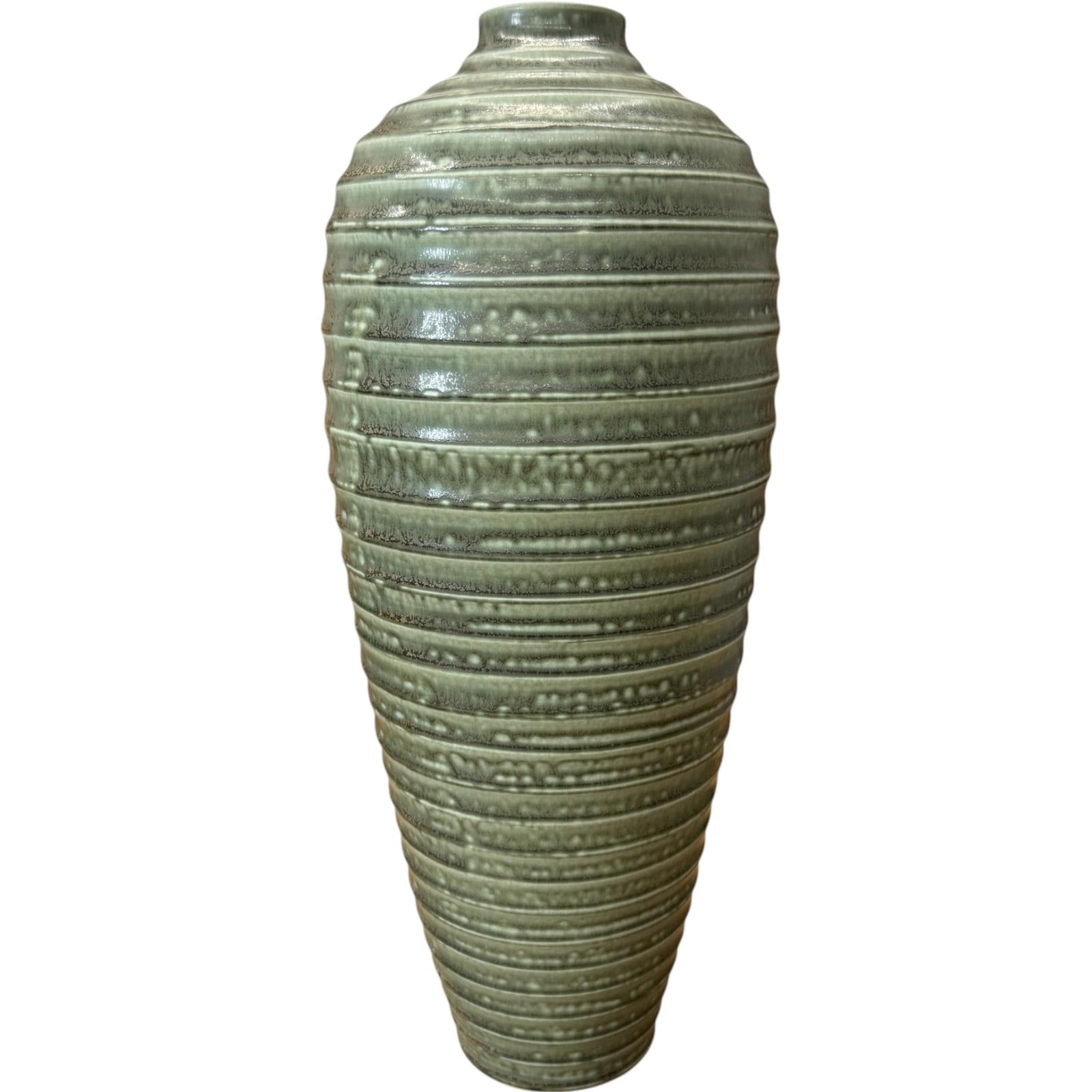Moss Green Glazed Ribbed Ceramic Prem Vase, SKU , image 1