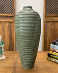 Moss Green Glazed Ribbed Ceramic Prem Vase, SKU , image 2