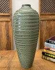 Moss Green Glazed Ribbed Ceramic Prem Vase, SKU , image 3