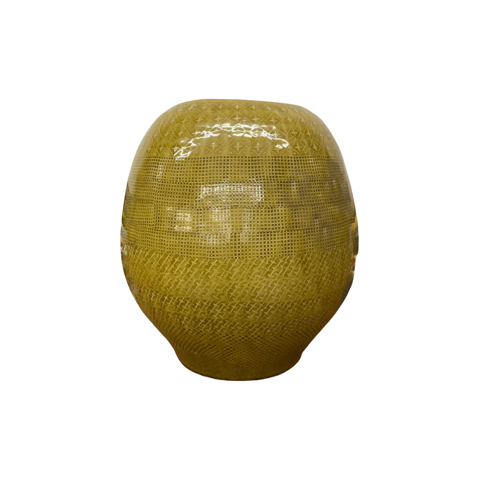 Mustard Yellow Ceramic Vase with Stars &amp; Squares Design - FEA Home