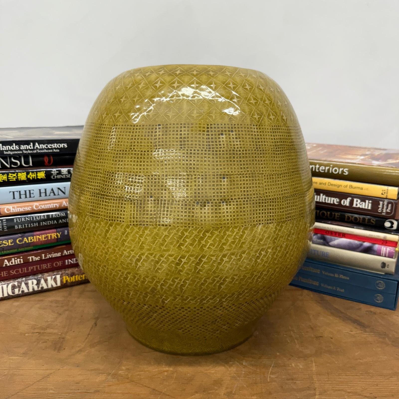 Mustard Yellow Ceramic Vase with Stars &amp; Squares Design - FEA Home