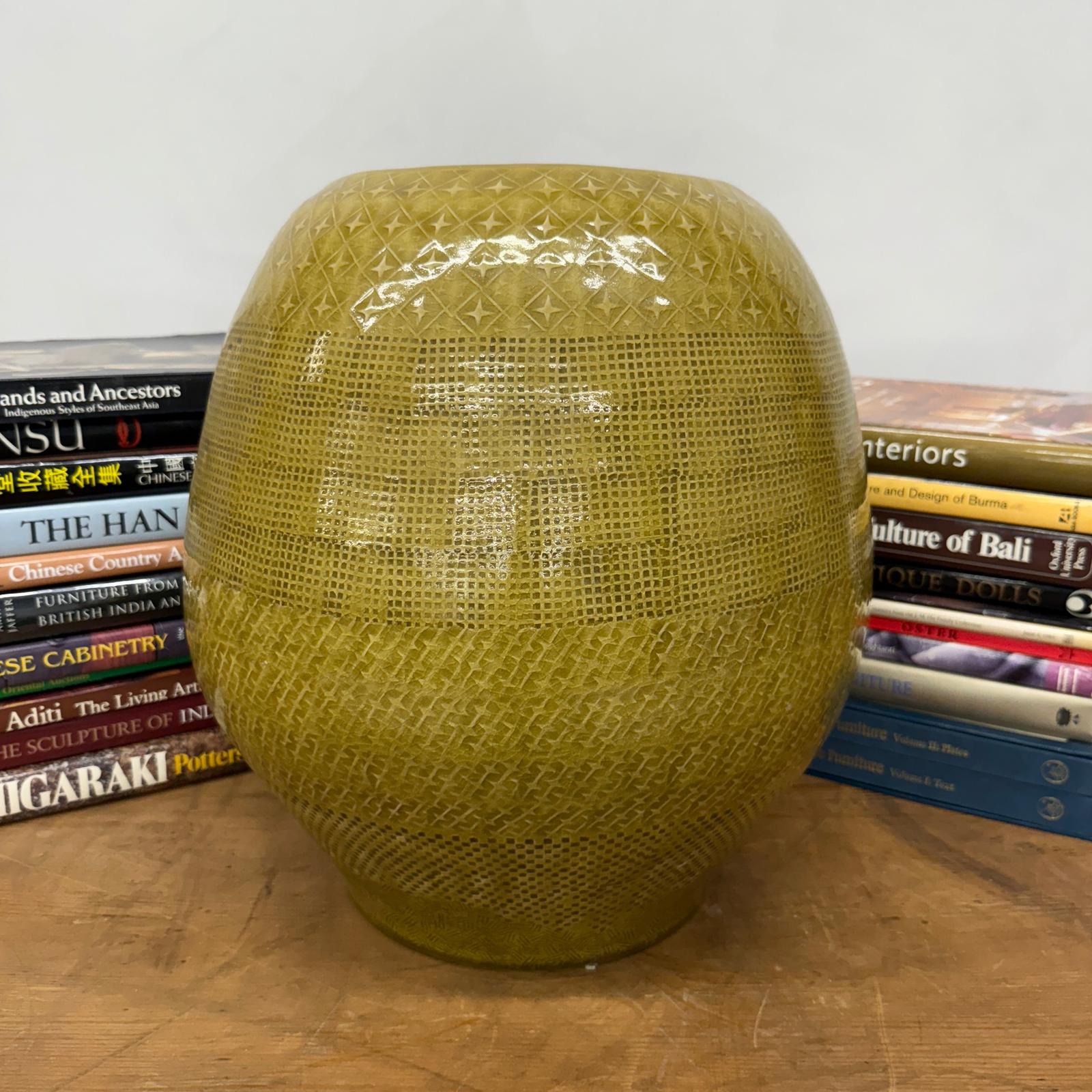 Mustard Yellow Ceramic Vase with Stars &amp; Squares Design - FEA Home