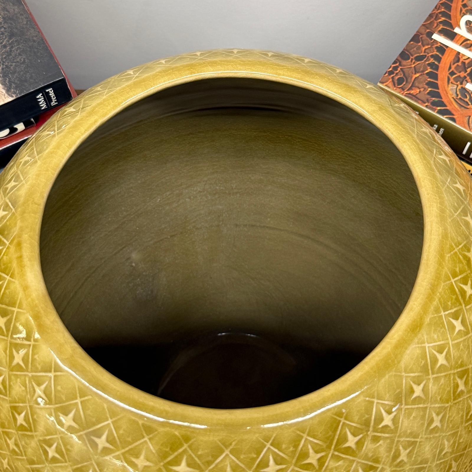 Mustard Yellow Ceramic Vase with Stars &amp; Squares Design - FEA Home