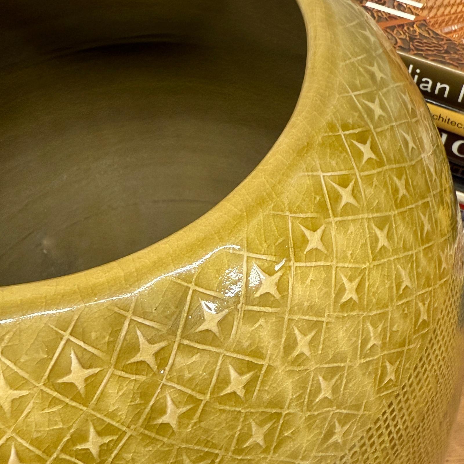 Mustard Yellow Ceramic Vase with Stars &amp; Squares Design - FEA Home