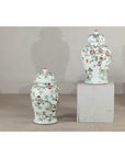 Near Pair of Famille Rose Ginger Jars with Peaches, Roses and Bats