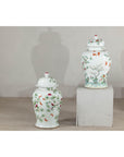 Near Pair of Famille Rose Ginger Jars with Peaches, Roses and Bats