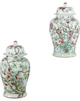 Near Pair of Famille Rose Ginger Jars with Peaches, Roses and Bats