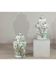 Near Pair of Famille Rose Ginger Jars with Peaches, Roses and Bats