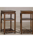 Near Pair of Hardwood End Tables with Fretwork Geometric Base, Vintage