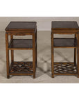 Near Pair of Hardwood End Tables with Fretwork Geometric Base, Vintage