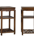 Near Pair of Hardwood End Tables with Fretwork Geometric Base, Vintage
