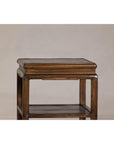 Near Pair of Hardwood End Tables with Fretwork Geometric Base, Vintage