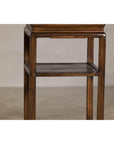 Near Pair of Hardwood End Tables with Fretwork Geometric Base, Vintage