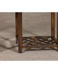 Near Pair of Hardwood End Tables with Fretwork Geometric Base, Vintage