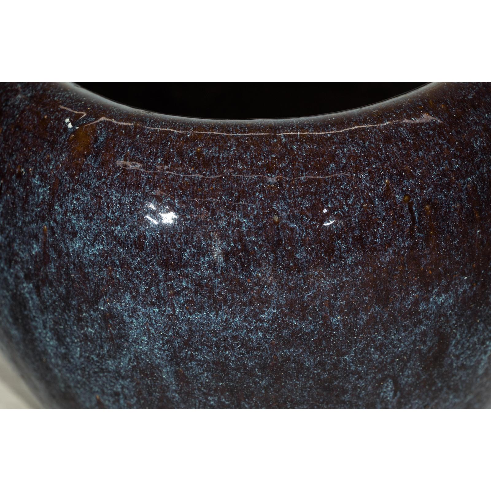 Near Pair of Vintage Blue and Aqua Glazed Ceramic Planters